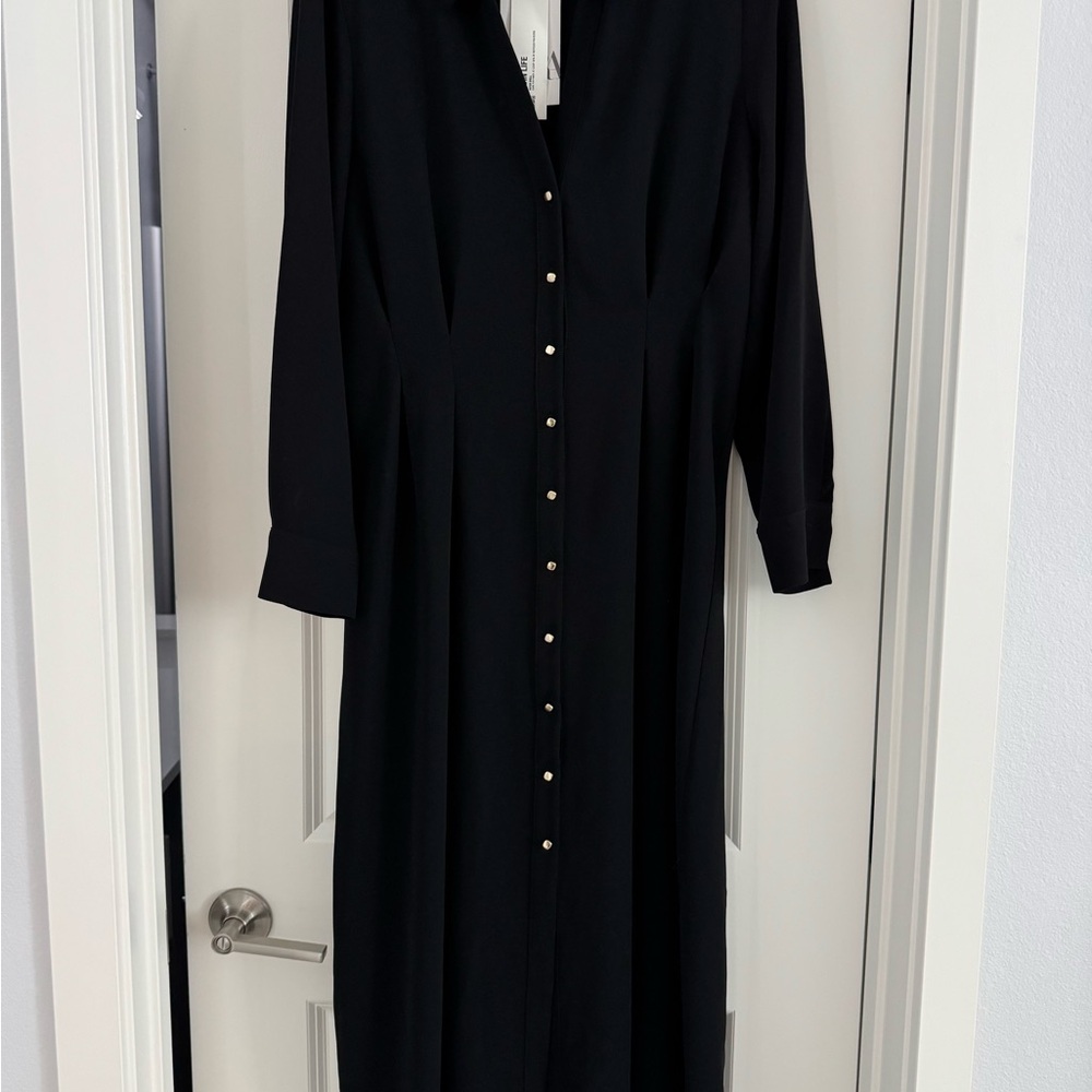 Zara Black Pleated Button-Down Dress - Picture 5 of 8
